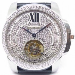 Cartier Calibre steel full diamond tourbillon