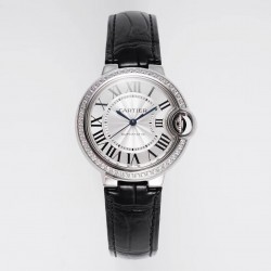 AF Ballon Bleu 33mm diamond silver dial black leather strap
